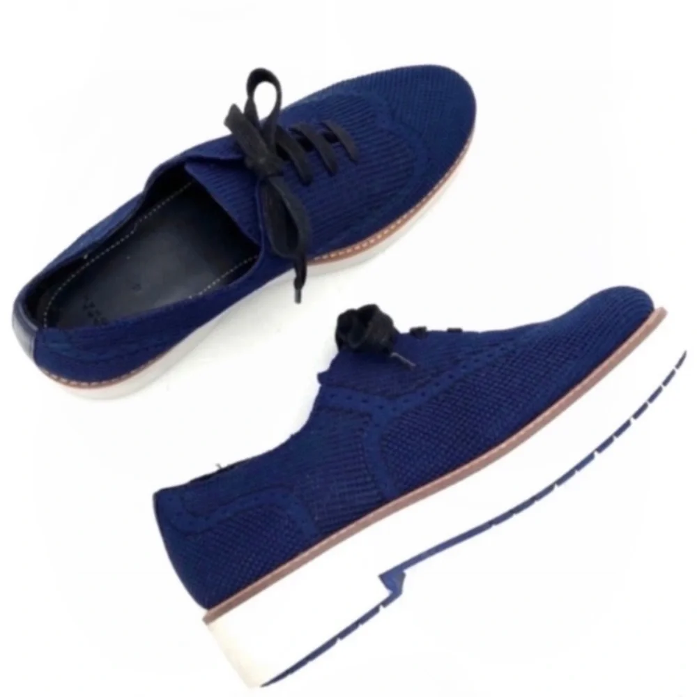 ZARA Knitted Platform Sole Classic Oxford Shoes in Blue Size 7.5